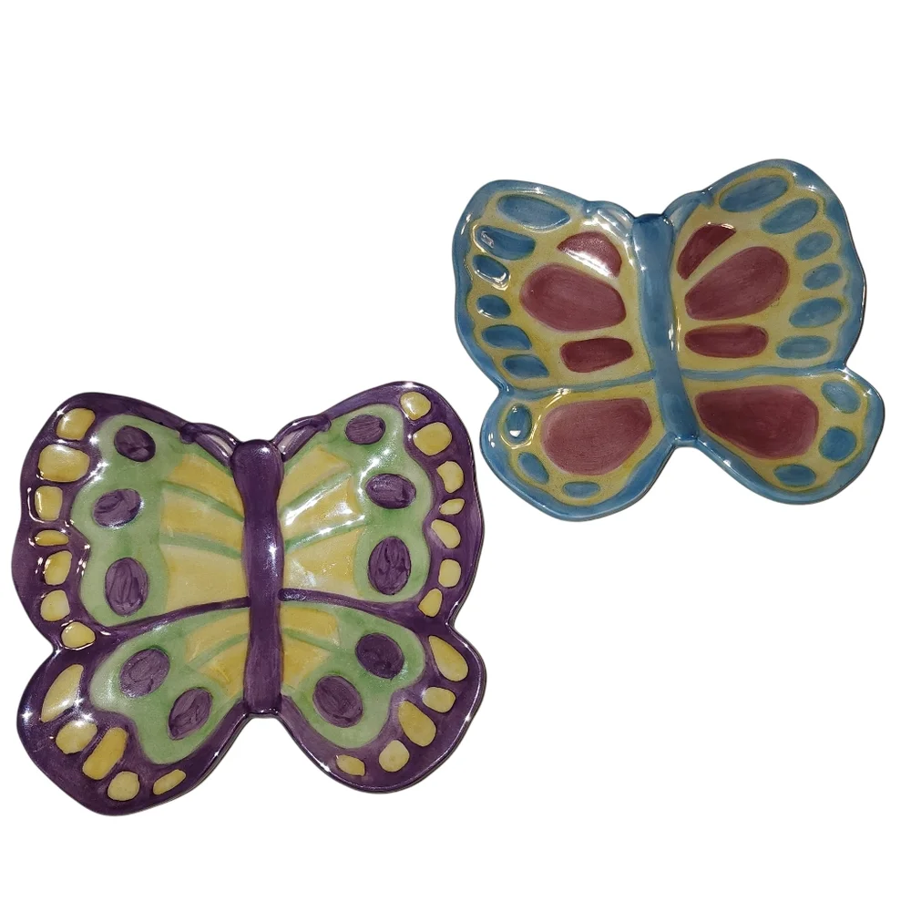 Set Of 2 Fitz and Floyd Handcrafted Ceramic Butterfly Essentials Painted Easter